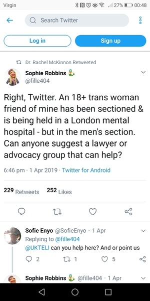 Tras trying to get sectioned tw moved to women's ward