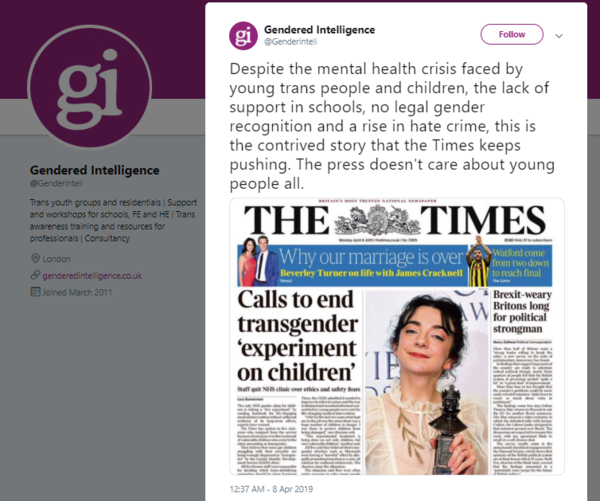 Times article - calls to end transgender 'experiment' on children