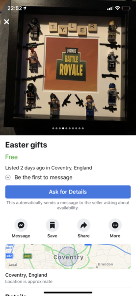 FB tat. Nothing says Easter like a Fortnite personalised plastic chair for £14
