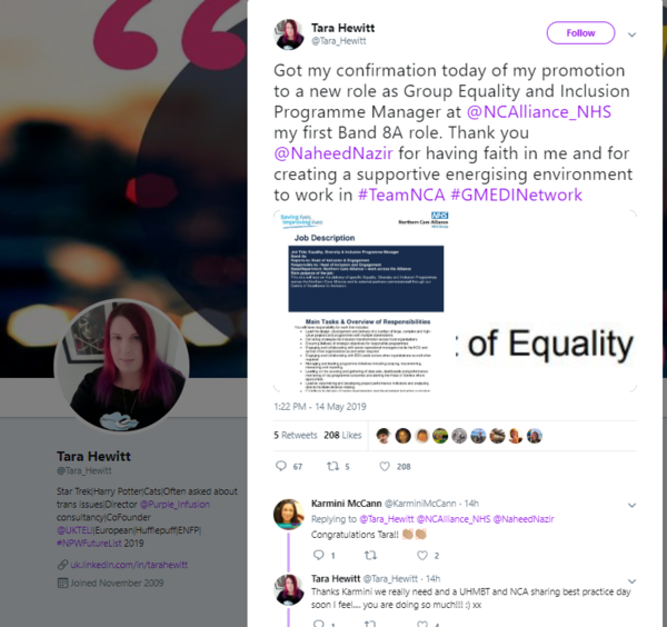 'Prominant' campaigning role of Tara Hewitt: NHS, TELI, Social work, universities etc