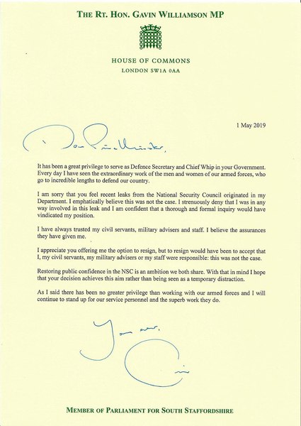Gavin Williamson “swearing on his DCs’ life”
