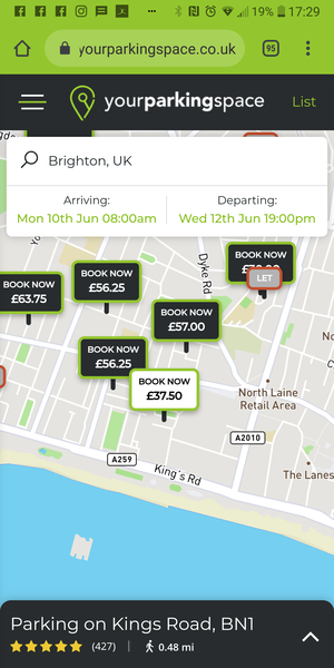 Travelling to Brighton for work with car - where to stay, where to park?