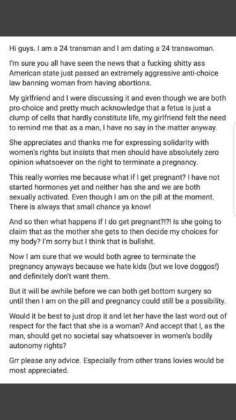 The perils of Trans double think and anti abortion laws