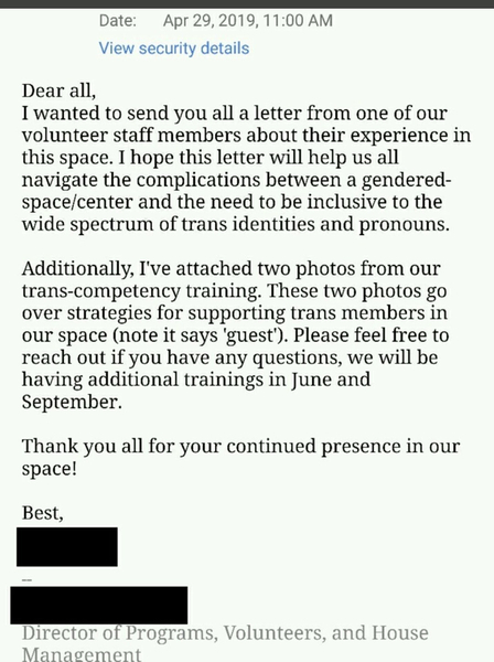 Rape crisis centre - staff trained to “ask the cis guest to leave”
