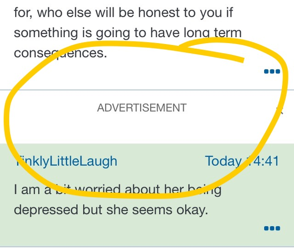 Giant jumpy ads in the middle of threads.