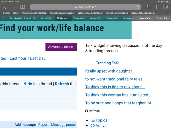 Awesome typo on Mumsnet website - 'treading threads' instead of 'trending threads'!,