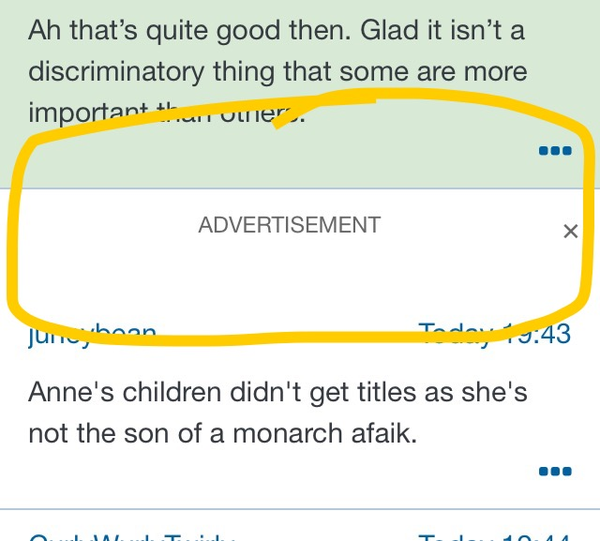 Giant jumpy ads in the middle of threads.