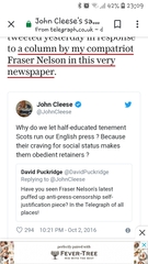 To be deeply disappointed in John Cleese