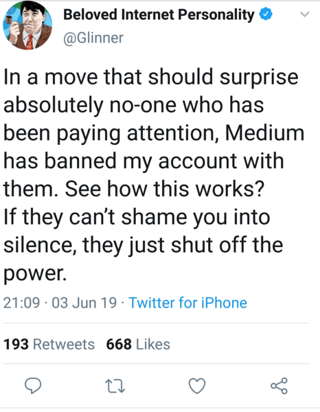 @Glinner's medium account suspended