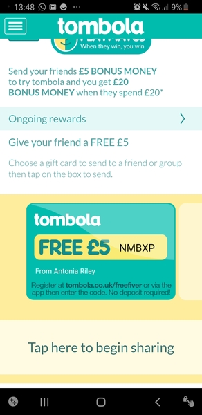 Tombola free £5 codes