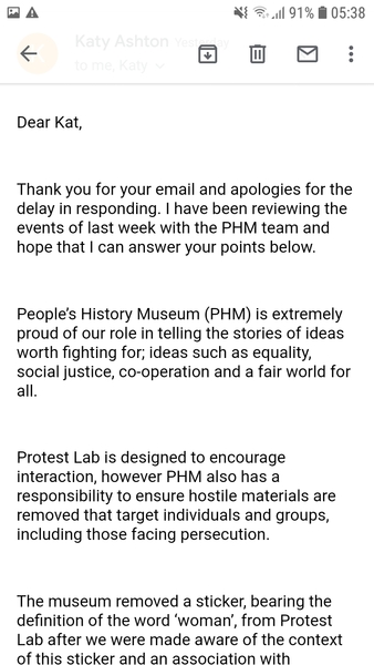 Protest Lab exhibition for ideas worth fighting for removes "adult human female" stickers!!!!
