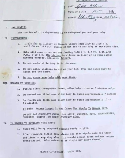 To ask about breastfeeding advice in the mid 80s