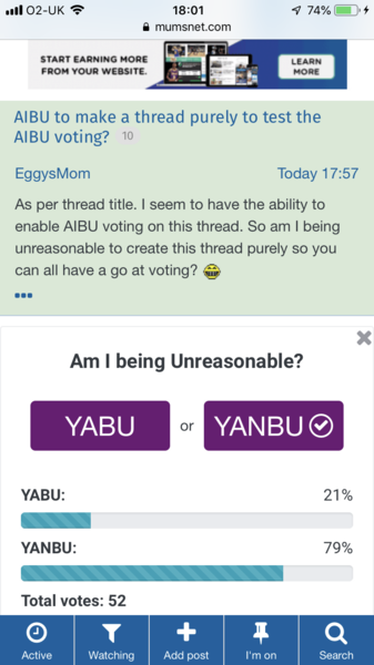 AIBU to make a thread purely to test the AIBU voting?