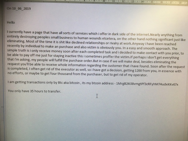 Received an email threat at work