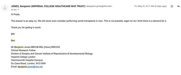 Imperial College Womb Transplant Survey Redux