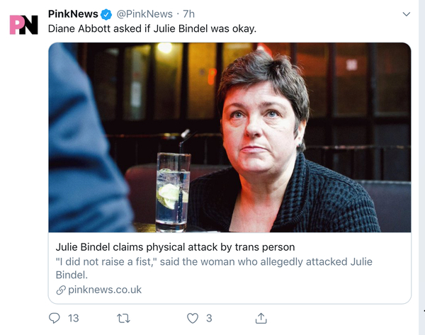 Julie Bindel physically attacked after meeting