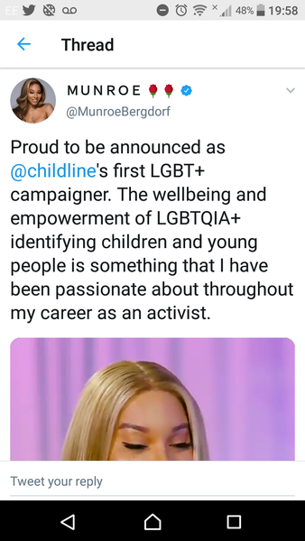 Munroe - Childline 's first LGBT+ campaigner.