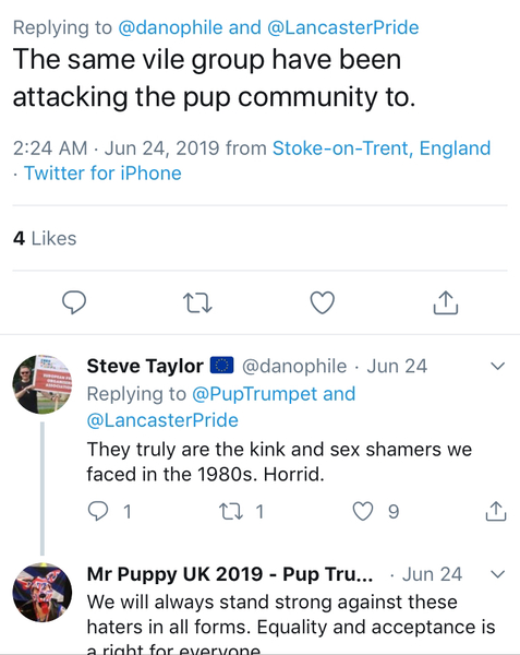 Pup play fans dance for children at Pride