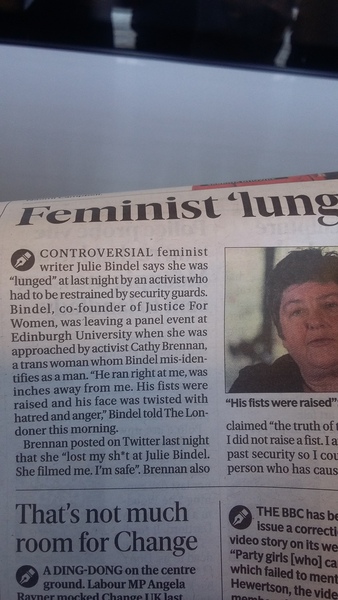 Julie Bindel physically attacked after meeting