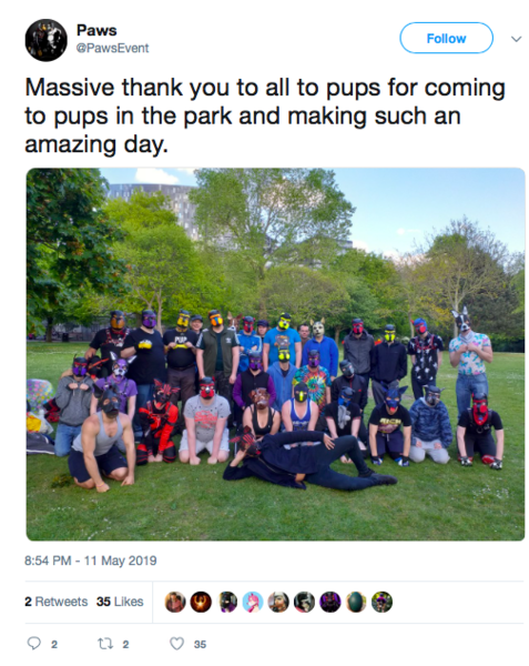 Pup play fans dance for children at Pride