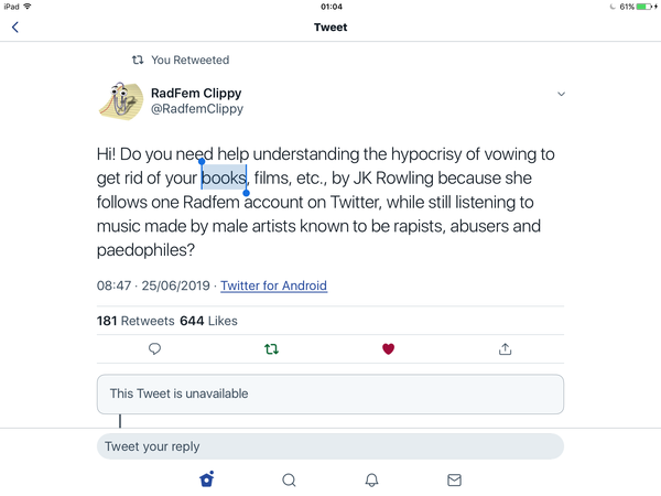 Bizarre Snopes article about JK Rowling