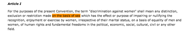 CEDAW Article 1: all discrimination against all women.
