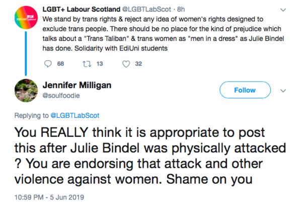 Julie Bindel physically attacked after meeting