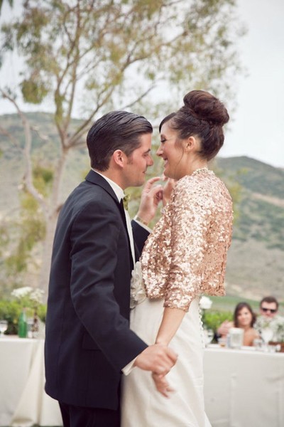 Coloured jacket with ivory wedding dress?