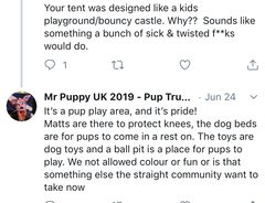Pup play fans dance for children at Pride