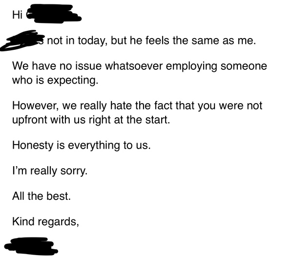 Job Offer withdrawn after informing employer that I am pregnant.