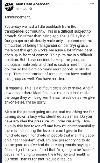 It's not just womens groups who have to accept the various groups who are eaither man or woman.