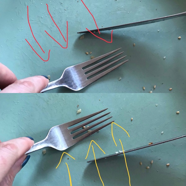 Knife and fork, how do you push food onto fork?!