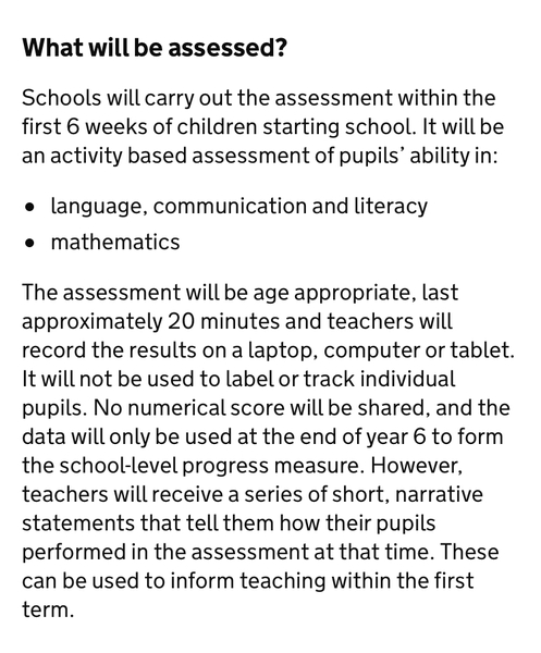 To ask why children will be 'distressed' by the Reception Baseline Test?