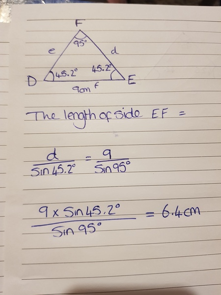 Maths sine rule, finding length of side.