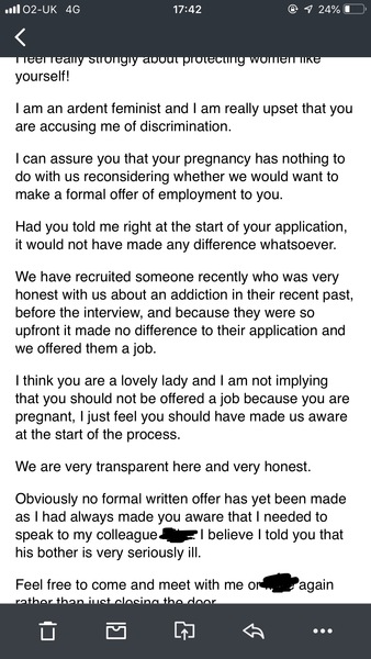 Job Offer withdrawn after informing employer that I am pregnant.