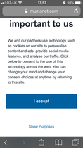 Cookie consent page - link to ‘show purposes’ broken