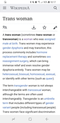 Wikipedia definitions of Woman and Transwoman