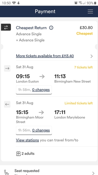 Travelling from London to Birmingham by train (return) = over £120!