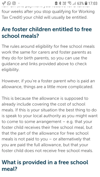 Free school meals for children in care