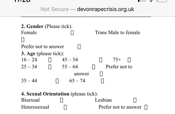 Devon Rape Crisis advertising for "self identified' women