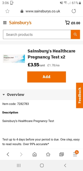 Sainsbury's pregnancy tests