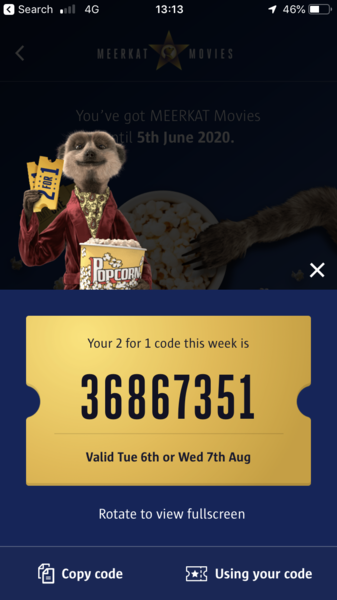 To ask for a meerkat movies code??