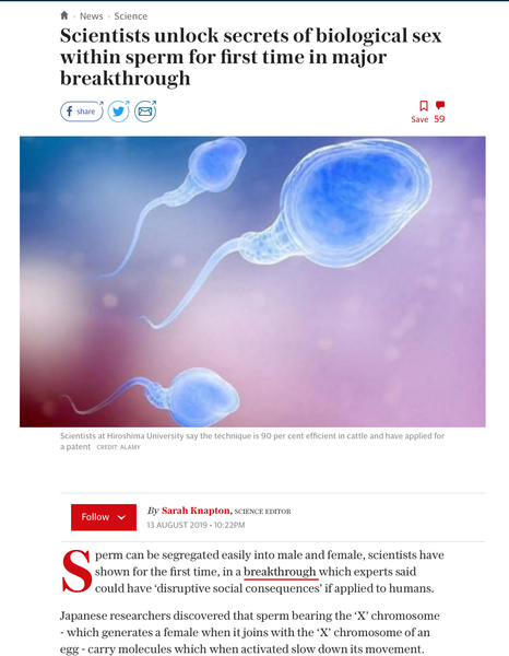 Scientists unlock secrets of biological sex within sperm for first time in major breakthrough
