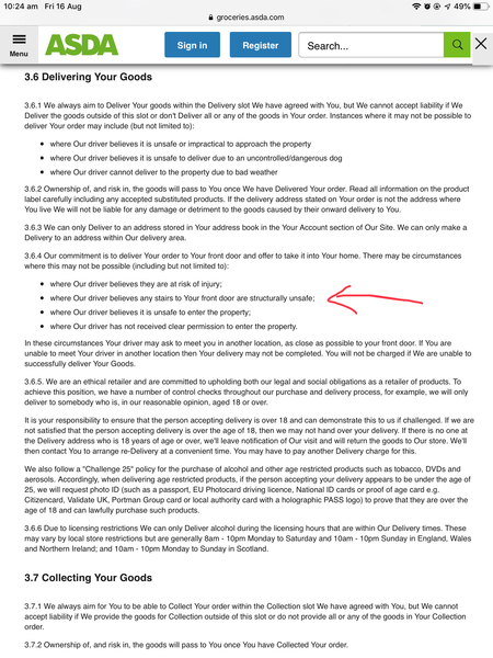 To expect Asda delivery person to be fit enough to deliver my shopping