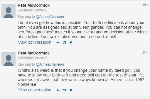 Challenor showing off their 'new' birth certificate