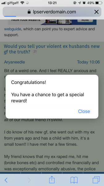 Mumsnet pop up ads