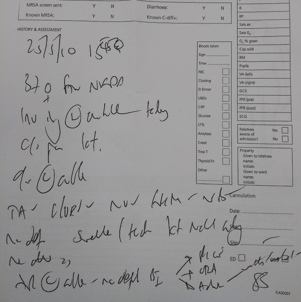Any Handwriting Detectives about for A&E Dr's report?