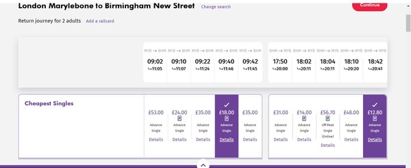 Travelling from London to Birmingham by train (return) = over £120!