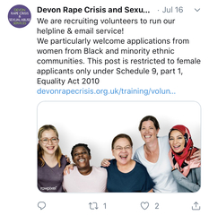 Self ID women being asked to volunteer in Devon Rape Crisis Centre *Triggering - rape*