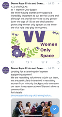 Self ID women being asked to volunteer in Devon Rape Crisis Centre *Triggering - rape*